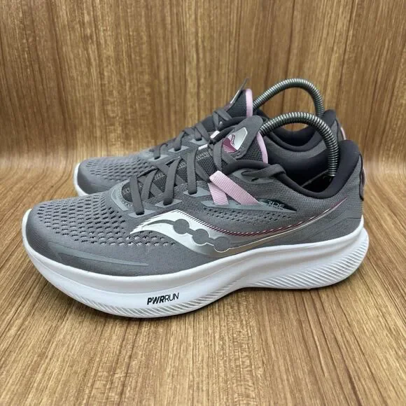 Saucony Womens Ride 15 Running Shoes Alloy Quartz Gray Sneaker Size 9 Wide